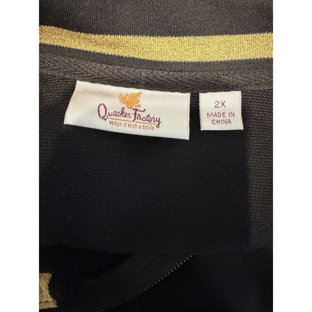 Quacker Factory Black & Gold Zip Up Jacket 2X Sporty Casual Lounge Jacket - Picture 4 of 9